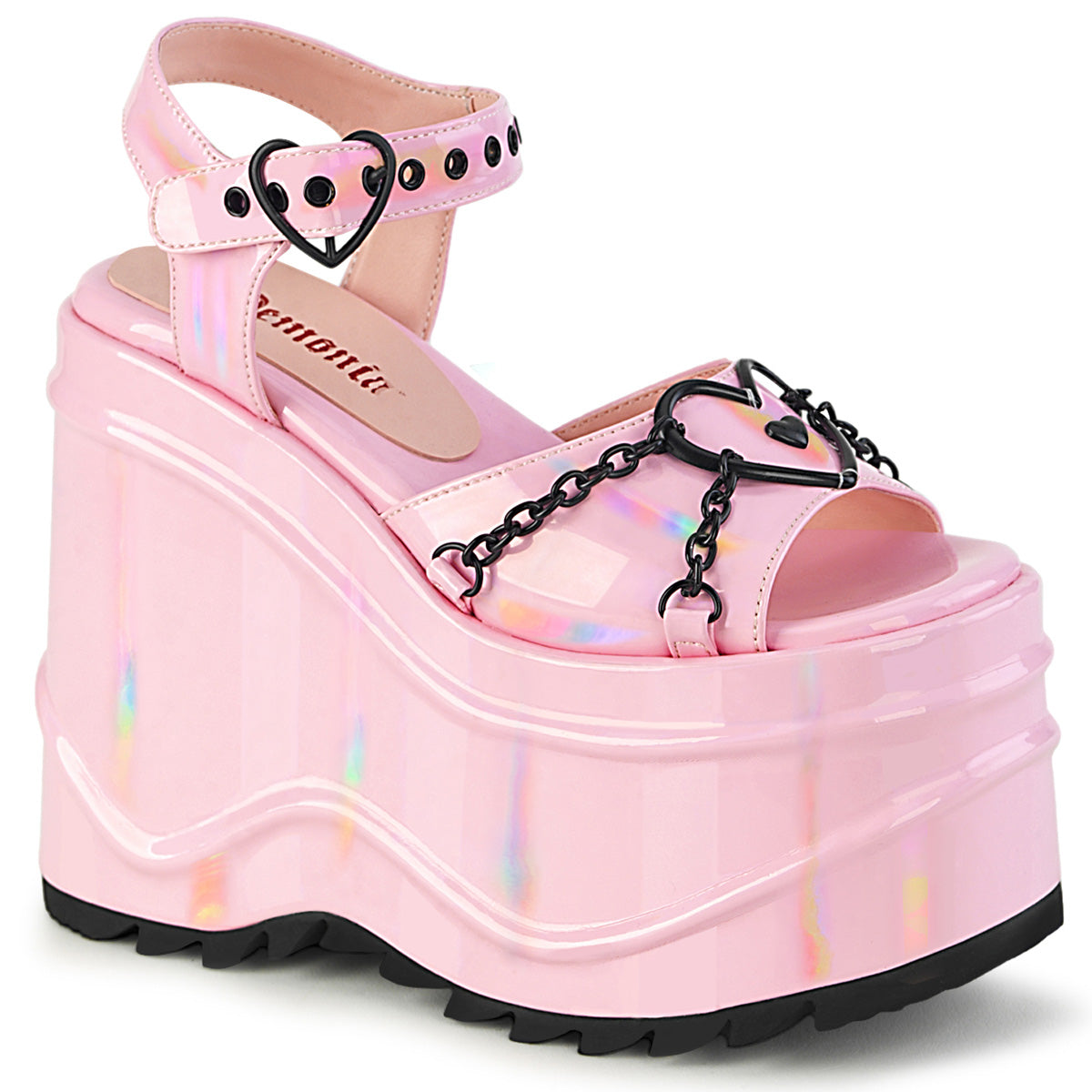 Demonia WAVE-09 Baby Pink Hologram Sandals