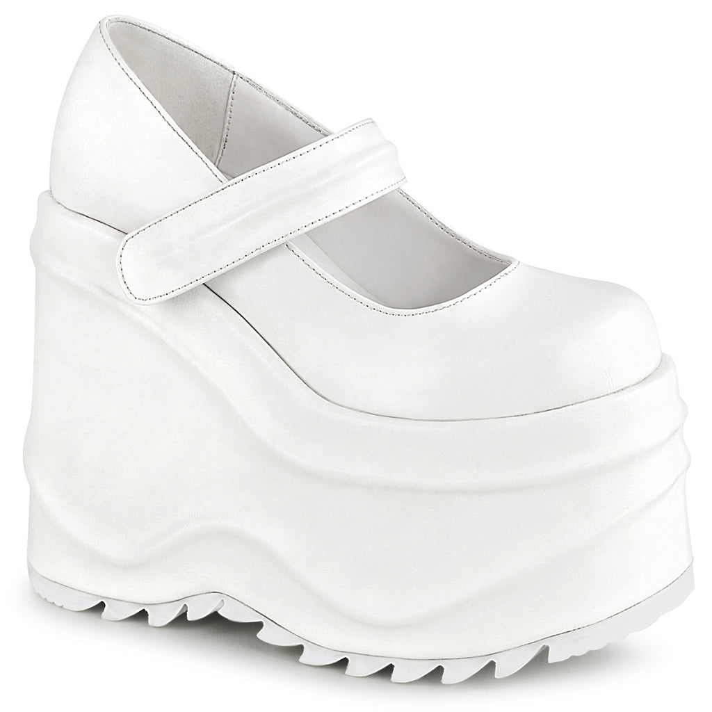 Demonia WAVE-32 White Platform Heels